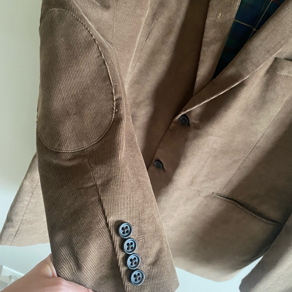 US Polo Assn Blazer Mens 50R Brown Corduroy Sport Coat 2 Button Plaid Pockets - Picture 7 of 13